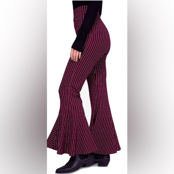 Free people nwt flare striped pants Burgundy Pants - Picture 1 of 6